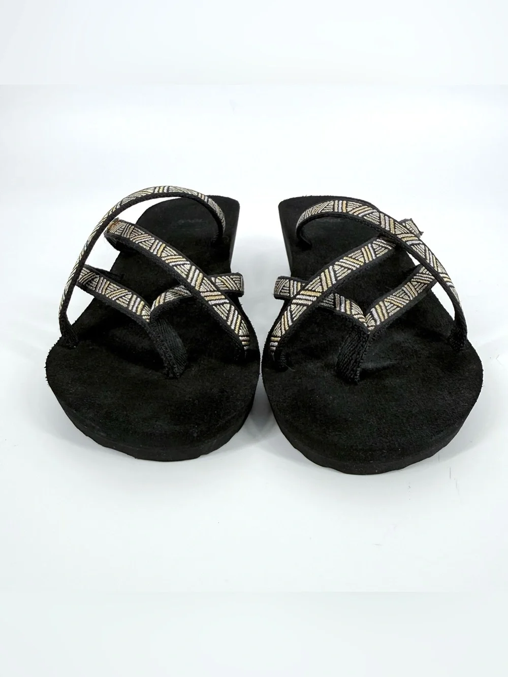 Teva Mush Mandlyn Wedge Sandals Womens Size 8 Black Gold Silver Flip Flops